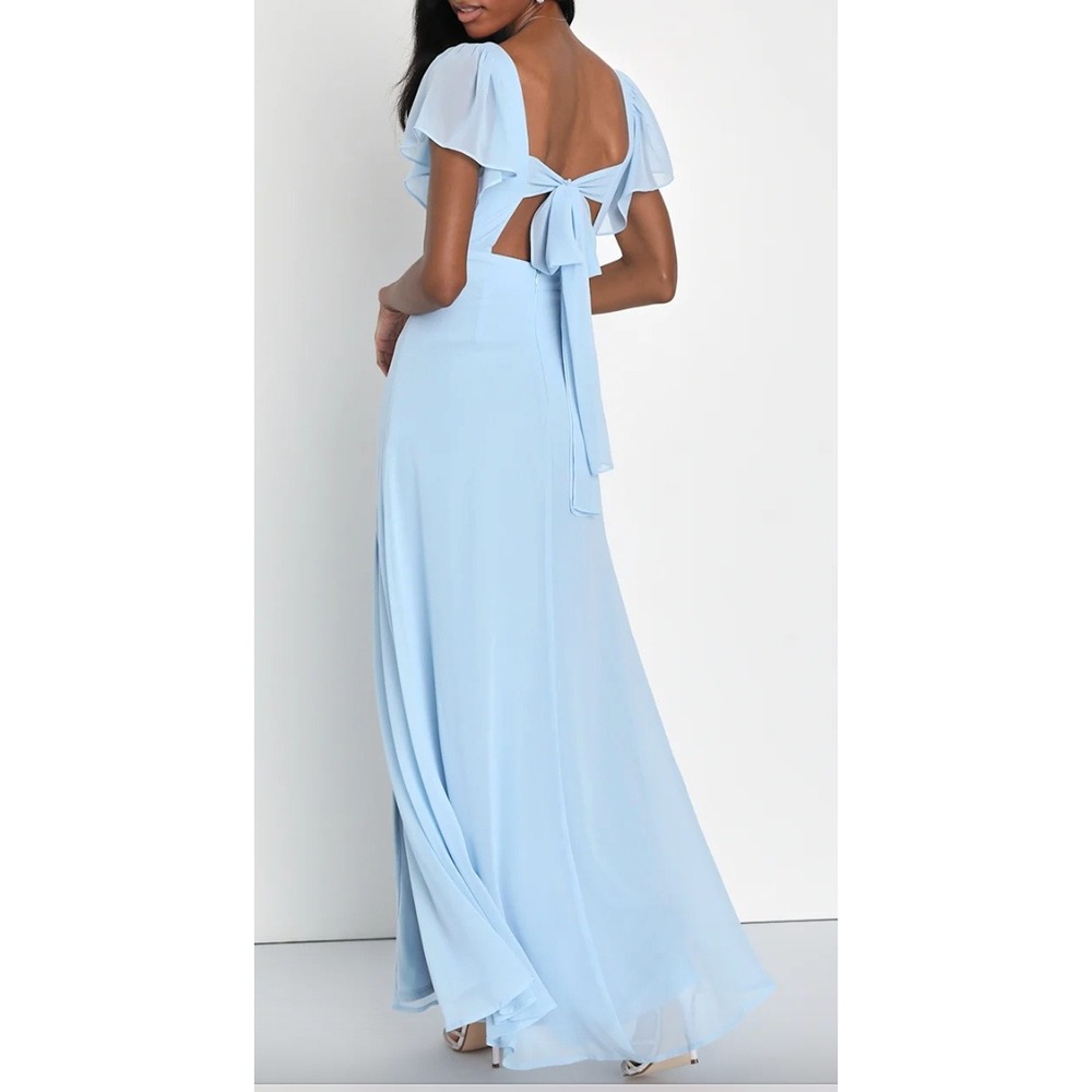 NWT Lulus Simply Delightful Light Blue Tie-Back Flutter Sleeve Maxi Dress XL